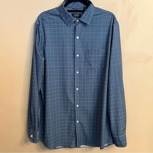 Chaps Everyday Performance Button Down Long Sleeve Blue Plaid Size L